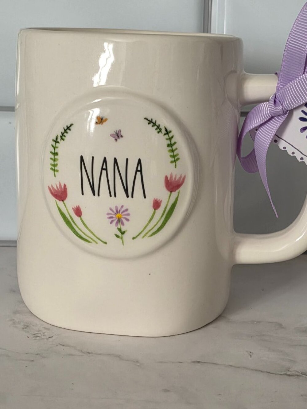 Rae Dunn "NANA"  Floral Mug with Butterflies and Tulips - NWT